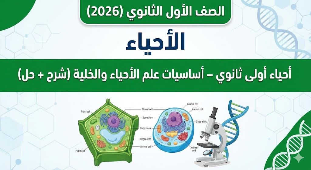 أحياء أولى ثانوي – أساسيات علم الأحياء والخلية (شرح + حل)