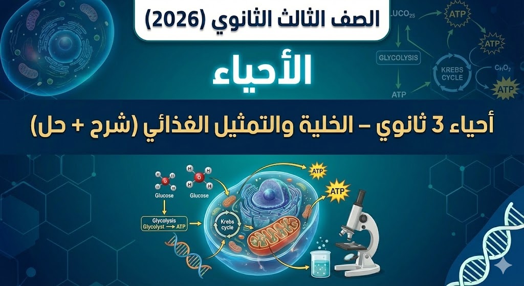 أحياء 3 ثانوي – الخلية والتمثيل الغذائي (شرح + حل)